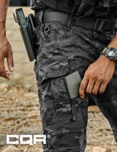 Image of CQR Men's Flex Stretch Tactical Pants, Water Resistant Ripstop Cargo Pants, Lightweight EDC Outdoor Work Hiking Pants