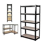 FuAuto Metal Storage Shelves, Heavy Duty Metal Shelving Unit, Home Shed Garage Multi-Use Storage Rack with Adjustable Shelves, 5-Tier Garage Shelf Black Boltless Workbench (59' H×28' W ×12' D)