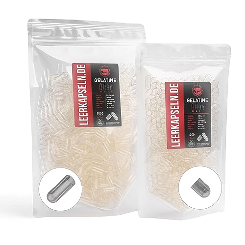 1000 Stück - Größe 000 - Gelatine Kapseln Caps - getrennte Kapselhälften - transparente Rind Leerkapseln - kein vorheriges öffnen nötig (1000)