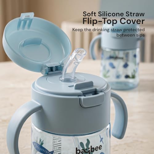 Image of BAYBEE Sipper for Baby with Soft Silicone Straw | Baby Sippy Cup with Anti-Spill Lock Water Bottle with Twin Handles | BPA-Free Tritan Drinking Sipper for Kids for Infants & Toddlers (280ml - Blue)