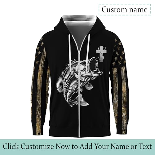 Printing Fishing Full Zip Hoody For Dad Father Bass Fish And Fishing Pole Zipper Hoodie Shirt2