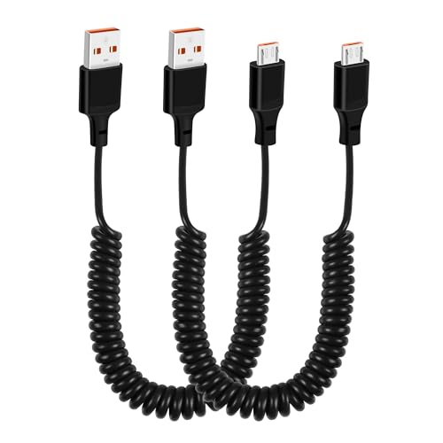 GELRHONR Lot de 2 câbles micro USB, câble de charge USB vers micro USB, support de transfert de données, cordon spiralé à ressort pour smartphone, tablette et...