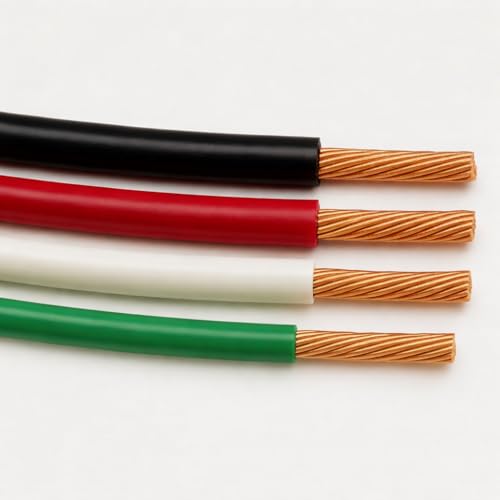 50 FEET 6 AWG THHN-THWN-2 Stranded Copper Wire Black Red White + 8 AWG Green Ground Color-Coded for Residential & Commercial Use