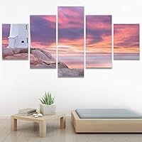 SIGNWIN 5 Panel Canvas Wall Art Modern Art Coastal Colorful Multicolor Photography Romantics Sunset for Home Decorations Ready to Hang - 60