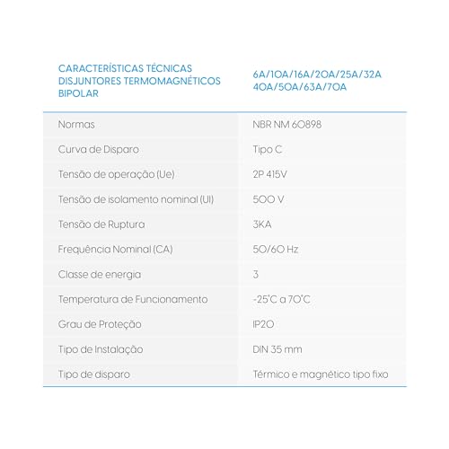 Disjuntor Termomagnético Bipolar 2 polos 40A Curve C 3KA MCB Elgin - 40 Amperes, Mini disjuntor