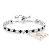 HEEYA Black Tennis Bracelets for Women, Sterling Silver Bracelet Silver Crystal Friendship Bracelets, Black Adjustable Diamond Cubic Zircona Lady Bracelet Birthday Presents for Mum