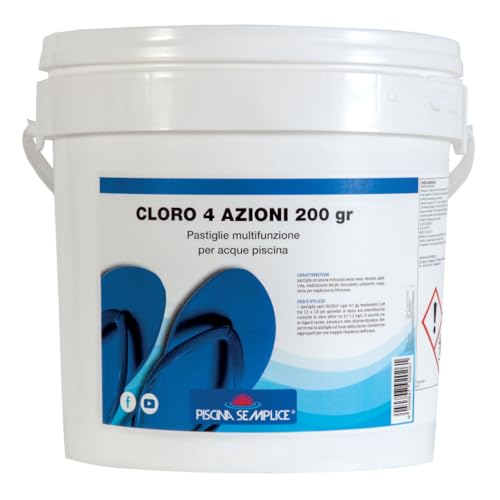 PISCINA SEMPLICE, Cloro 4 Azioni 200g, Trattamento Multi Azione Senza