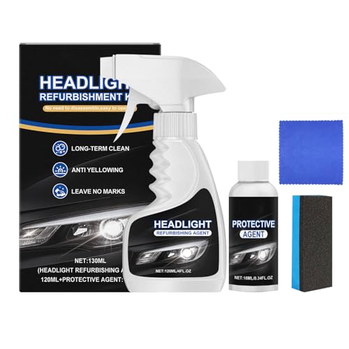 Car Headlight Restoration Kit, New Headlight Cleaner and Coating for Cars, Automotive Headlights Restoration Kit with Sponge and Towel, Removing Yellowing Oxidized
