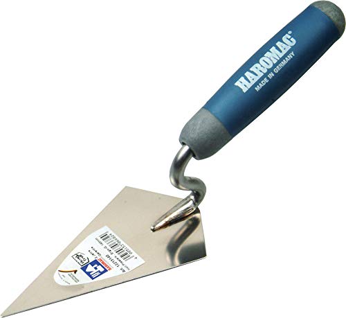 HAROMAC Hamburger Putzkelle, Made in Germany, 140 mm, rostfreier Edelstahl, 2 Komponenten Softgriff, gehärtet und geschliffen, Profiqualität, Putzkelle, Spitzkelle, Spachtelkelle