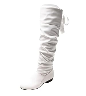 Knee High Boots Women with Bow Over the Knee FlatS Boots with Bow Tie Fashion PU Leather Square