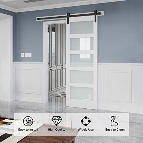 Finosen 32In X 84In Glass Door,White Sliding Barn Door Slab With 5 Frosted Glass Panels,Assembly Needed Interior Barn Door For Closet,Bathroom And Living Room Etc. #TOP1