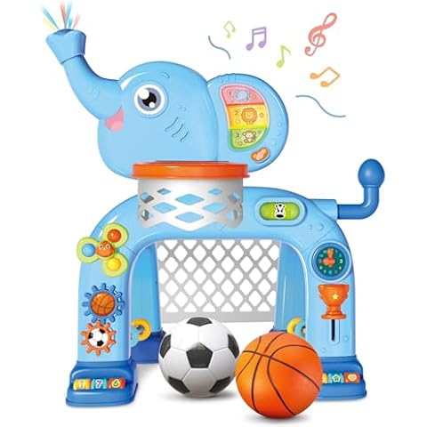 SpringFlower Toddler Basketball Hoop & Soccer Goal Activity Center Toys with Light & Music,Elephant Toddlers Musical Toys Gift, Baby & Toddlers Christmas Birthday Gift for 1 2 3 Year Old Boys & Girls Cover