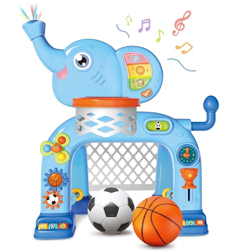 Image of SpringFlower Toddler Basketball Hoop & Soccer Goal Activity Center Toys with Light & Music,Elephant Toddlers Musical Toys Gift, Baby & Toddlers Christmas Birthday Gift for 1 2 3 Year Old Boys & Girls