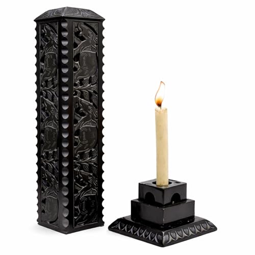 Image of Handmade Black Marble Soapstone Incense Stick Burner | Dhoop Batti Stand, Candle Holder, Tea Light Burner, Jaali Carving, 3 x 3 x 11 Inches