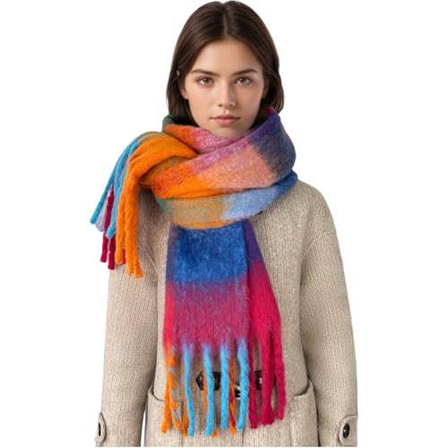 Beurlike Winter Scarf for Women Chunky Warm Thick Tassel Blanket Scarves Plaid Long Shawl for Cold Weather