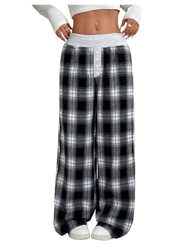 MakeMeChic Women's Y2K Striped Pants Low Rise Elastic Waist Loose Wide Leg Lounge Pant