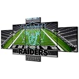 (60X100CM/5PCS) Framed Canvas Print Original Poster - Las Vegas Allegiant Stadium With Raiders Neon Sign - American football Wall Art for Home and Office Decor