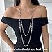 Long Pearl Necklaces, Layered Statement Strand Chain Fashion Jewelry Gifts,Dainty Sweater Accessories for Women (Black)