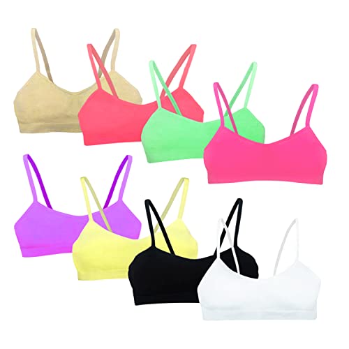 MRCC 3/6/7/8er Pack Mädchen Bustier Trainings-BH Nahtloser Sport-BH Nicht gepolstert mit Spaghettiträger (104-116, 7er Pack Modell 1) Cover