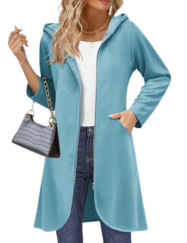 Zeagoo Extra Long Womens Hoodie Women Casual Zip up Fleece Hoodies Tunic Sweatshirt Long Hoodie 2025 Fall Jacket with Pockets Royal Blue