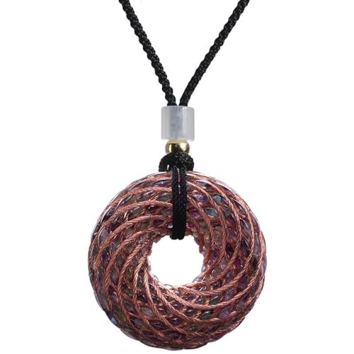 Tensor Rings Copper Pendant 1.6INCH Double Vortex Spiral Inlaid Crystal Orgonite Necklace Chakra&Energy Balance Meditation Accessories Handmade Healing Crystals Stones (7 Chakra Small)