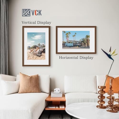 Image of VCK 16x24 Picture Frame 5 Pack, Brown Wood, 12x18 Mat, for Wall Art