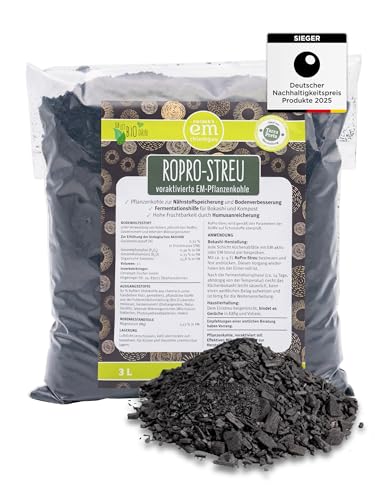 EM-Chiemgau RoPro-Streu 3 L Pflanzenkohle - Wurzelaktivator Bodenaktivator & Kompostbeschleuniger [Voraktiviert mit Effektiven Mikroorganismen] für Terra Preta, Bokashi, Humusaufbau, Garten & Stall