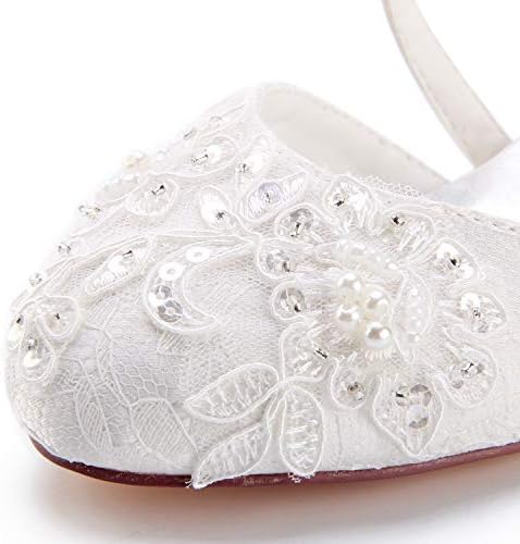 Emily Bridal 1505-13-1 Women's Wedding Shoes Closed Toe 2.56 Inches Chunky Heel Lace Satin Pumps with Imitation Pearl Lace Flower Buckle Bridal Shoes (EU38/7.5 B(M) US, Ivory) | Image 5