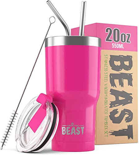 Image of Greens Steel Beast 20oz Tumbler Insulated Stainless Steel Coffee Cup with Lid, 2 Straws, Brush & Gift Box (20 oz, Cup Cake Pink)