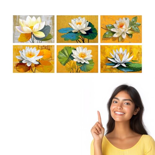 Image of SiddArtify Lotus Flower Wall Art Poster Print Set - Botanical Floral Prints for Living Room Bedroom Office Decor - 8x12 Sticker Pack of 6