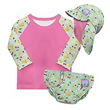 SET COMPLETO DA NUOTO PER NEONATI - Questo set da nuoto per neonati composto da 3 pezzi include 1 pannolino da nuoto riutilizzabile, 1 maglietta a maniche lunghe con protezione solare UPF 40+ e 1 cappellino da sole reversibile, garantendo al tuo piccolo il massimo comfort e protezione durante le lezioni di nuoto, le giornate in spiaggia, le vacanze e i momenti di divertimento in piscina.