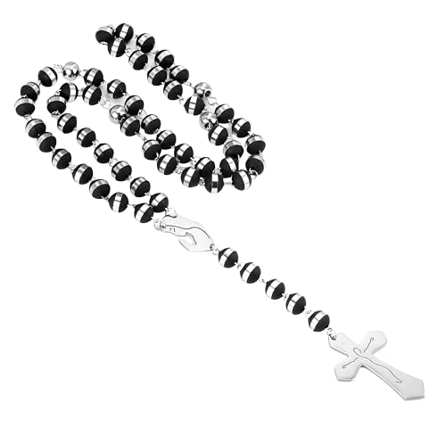Collar de rosario religioso de plata de ley 925 para mujeres y hombres - Rosarios católicos escapularios largos Collares con colgante de cuentas para hombre