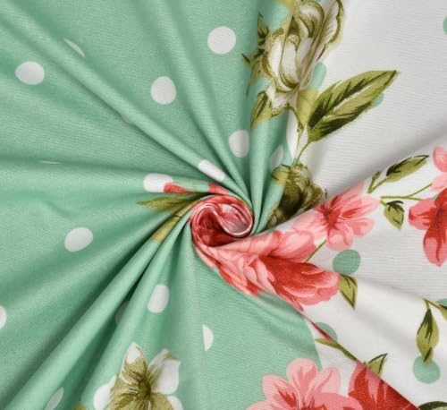 Image of Cotton Elastic Fitted Bedsheets with 1 Pillow Covers | Floral Printed Single Bed Elastic 220 TC Supersoft Breathable & Wrinklefree | for 36x72+6 Inches, Home Style Mint Green Rose