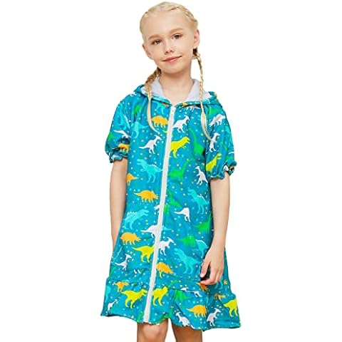 Fiodrimy Girls Cover Up Hooded Zip Terry Swimsuit Cover Ups for Bathing Beach Dress Kids 4-9 Years - green - 8-9 Years Cover