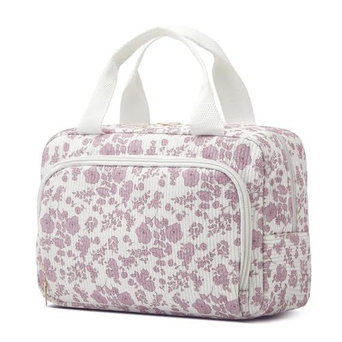 Funtlend Cord Kosmetiktasche Damen Lila Blumenmuster