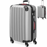 Monzana Valise Rigide L Argent 4 Roues 360° Bagage poignée télescopique Plastique ABS Cade...