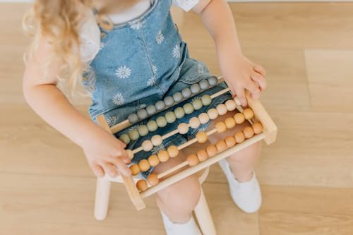 Image of Brooklyn Neutral Boho Abacus - STEM Toy- Boho Nursery Decor and Playroom Decor- Math Toddler Toy with Beads- Montessori Toys - Aesthetic Modern Educational Wooden Toys