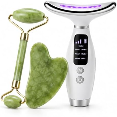 Kit Massageador Pescoço Facial LED 7 Cores EMS Aquecimento Vibraç...