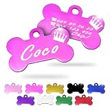 Ibera Gifts - Chapa Perro Grabada en Forma de Hueso, Placa Perro Personalizada para Perros y Gatos Pequeños y Medianos, Tamaño 30 x 20 mm, Chapa Identificativa Perro y Gato (Fucsia con Corona)