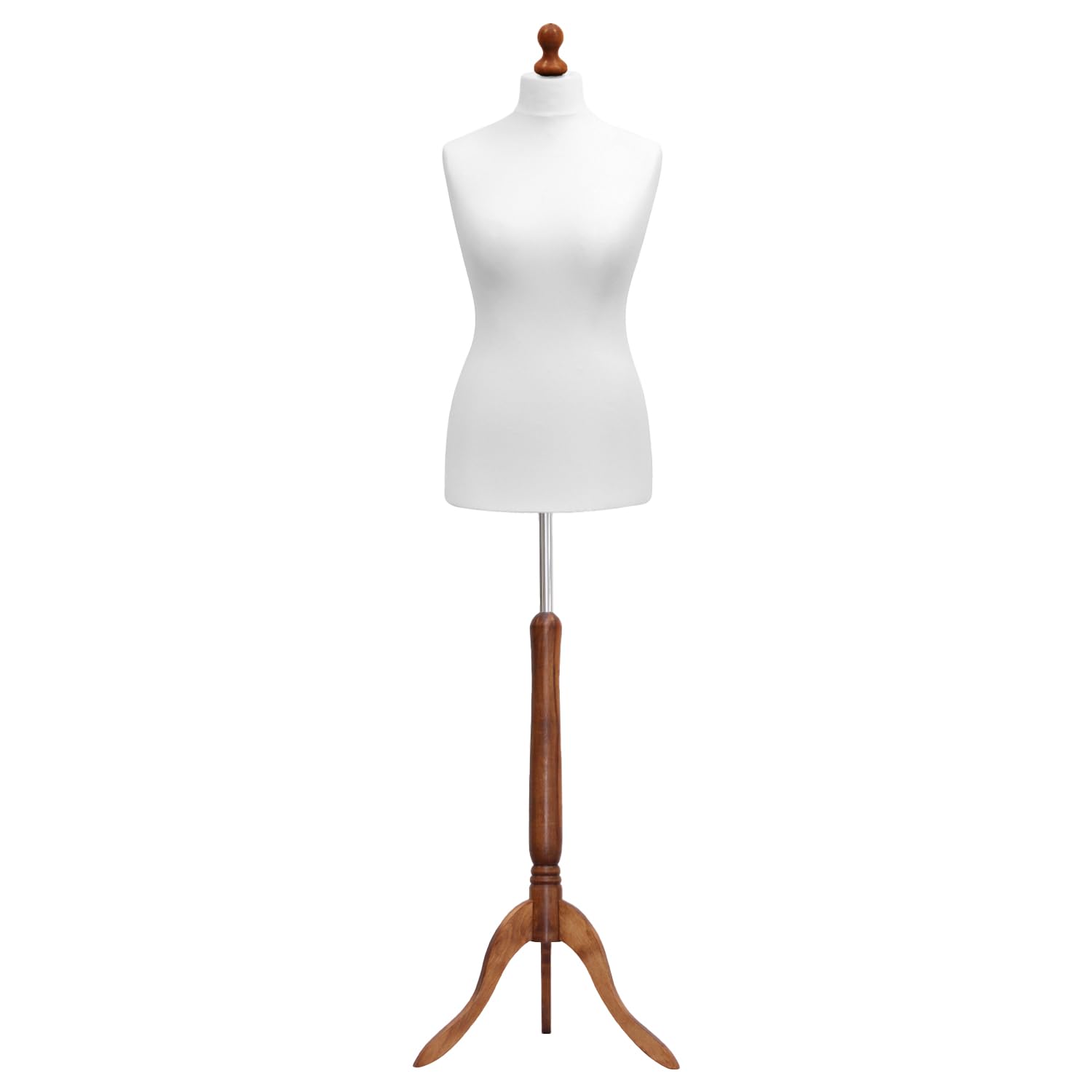 Display Guru Female Tailors Dummy Mannequin, Ideal for Dressmakers, Fashion Students, Shop Display, White Torso Bust With Dark Wood Tripod Stand (UK Size 10/12)