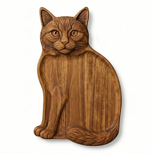 Nilayo Cat Shaped Tray - Wooden Charcuterie Board For Fruit And Cheese - Artisan Serving Platter