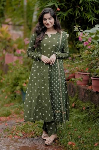 Image of KLOSIA Women's Printed Anarkali Kurta and Pant with Dupatta Set