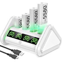 Rechargeable Battery Pack for Xbox One/Xbox Series X|S, 4 x 5580mWh Batteries Xbox One Controllers, Xbox Series Controller Batteries with Charger Station for Xbox One/One S|X/Elite