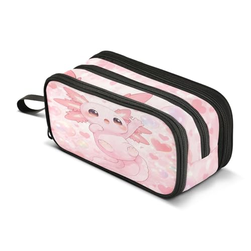 Image of Pink Axolotl Large Capacity Pencil Case Box Boys Girls Big Stationery Pen Bag Organizer Pencil Pouch Zipper Compartments for School Office