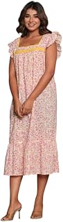 NIHSAMAH Cotton Nighty for Women — Printed Stylish Night Gown, Comfortable Sleepwear Long Nightwear, Maxi Price In India