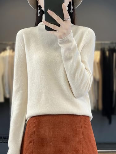 100% Merino Wool Sweaters Women's Fall Winter Female Knitted Turtleneck Long Sleeves Pile Collar Soft(WQ016)2