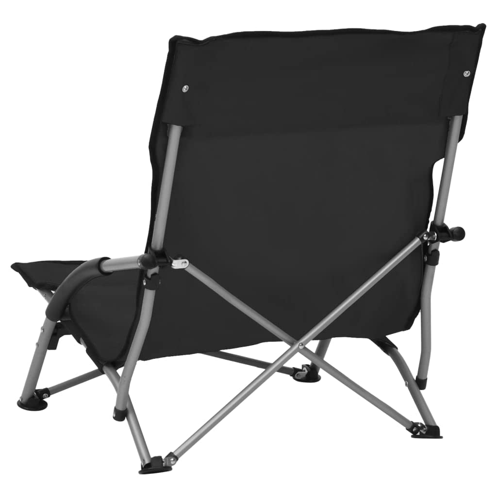 vidaXL 2X Sillas de Playa Plegables Asiento Camping Piscina Jardín Patio Parque Verano Cazar Acampar Pescar Viajar Duradera Robusta Tela Negras