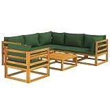 vidaXL 7-delige Loungeset met groene kussens massief hout, tuinset, tuinlounge, tuin set, loungeset tuin, loungebank tuin, loungeset buiten