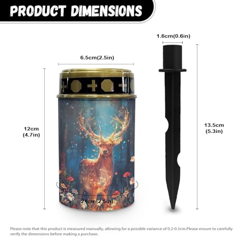 Image of Deer Fire Cemetery Solar Lights Water Resistant LED Flameless Candle Grave Lights Solar Powered Christmas Decorations Garden Decor Light for Prayer 2 Pcs