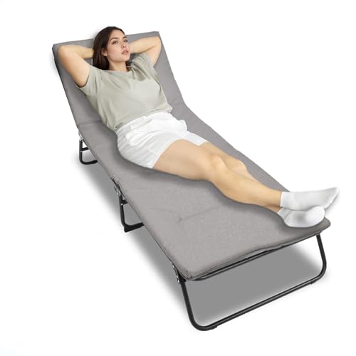 Folding Camping Cot Portable Outdoor Bed for Adults, Oversized Patio Reclining Lounge Chairs, Folding Sleeping Bed for Outdoor, Indoor, Backyard, Garden, Camping, Relaxing, Beach Tanning (Grey)